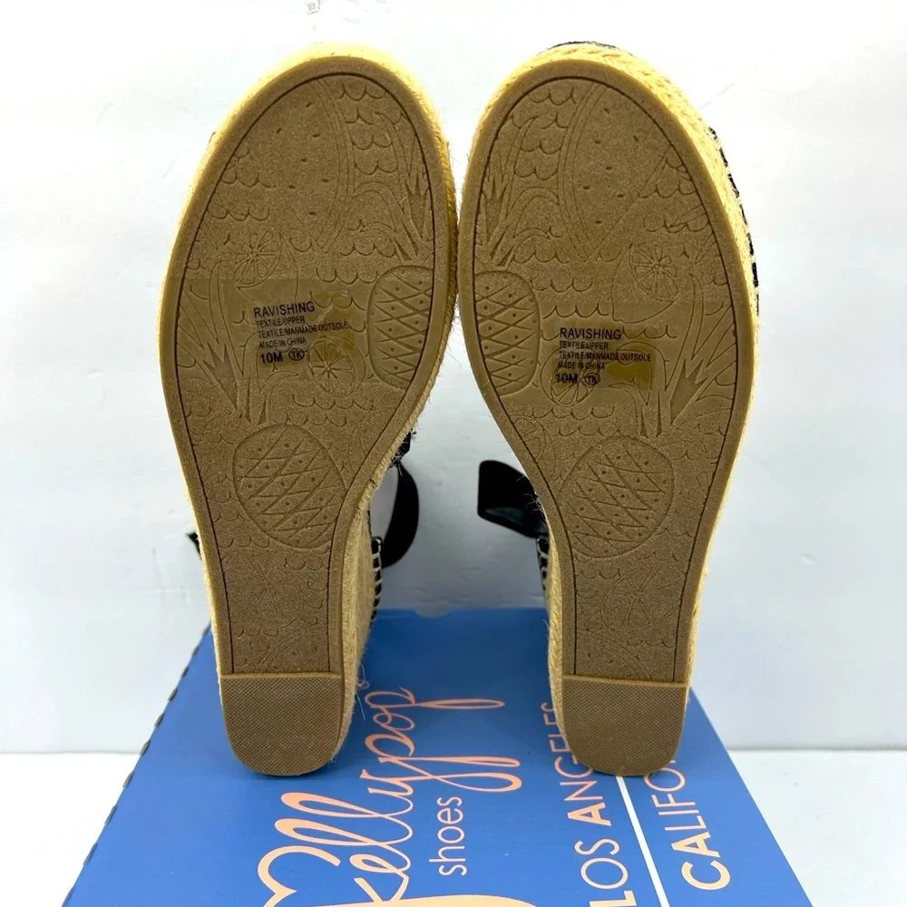 JELLYPOP, RAVISHING BLACK ESPADRILLE, PEEP TOE, WEDGES ADJUSTABLE ANKLE LOOP,10M - Picture 11 of 16